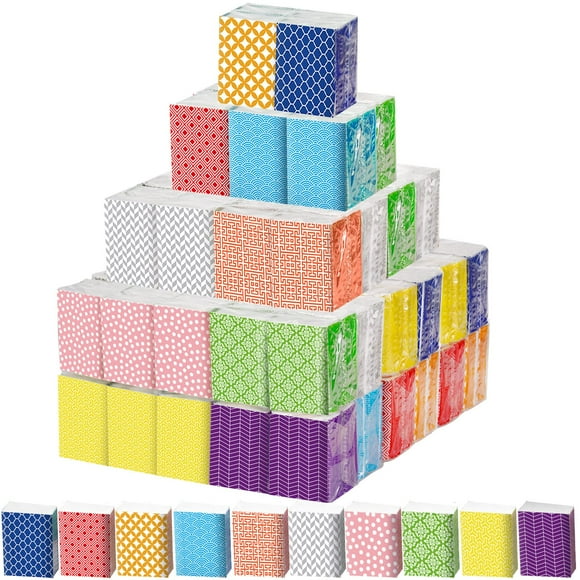 Thenshop 200 Packs Travel Tissues Bulk Geometric Designed Pocket Size Tissues,3 Ply Paper Facial 2000 Count for Travelling Walking Weddings Graduation