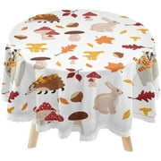 SKYSONIC Forest Animals Badgers Round Tablecloth 60inch Indoor Wrinkle Free, Hares Hedgehogs Circular Lace Table Cover Washable for Kitchen Party BBQ Dining Decor