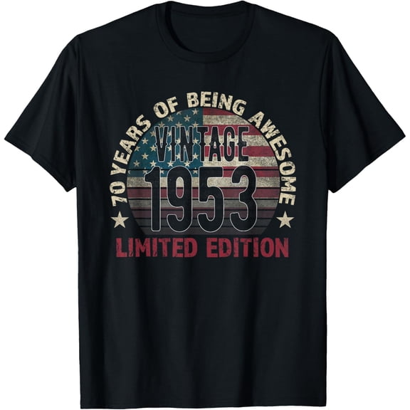 70th Birthday Gift men Vintage 1953 70 Years Old - USA Flag T-Shirt