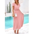 thumbnail image 3 of Vestido largo PRETTYGARDEN para mujer, cuello en V, cuello en V, volantes, rosa, 3 of 9