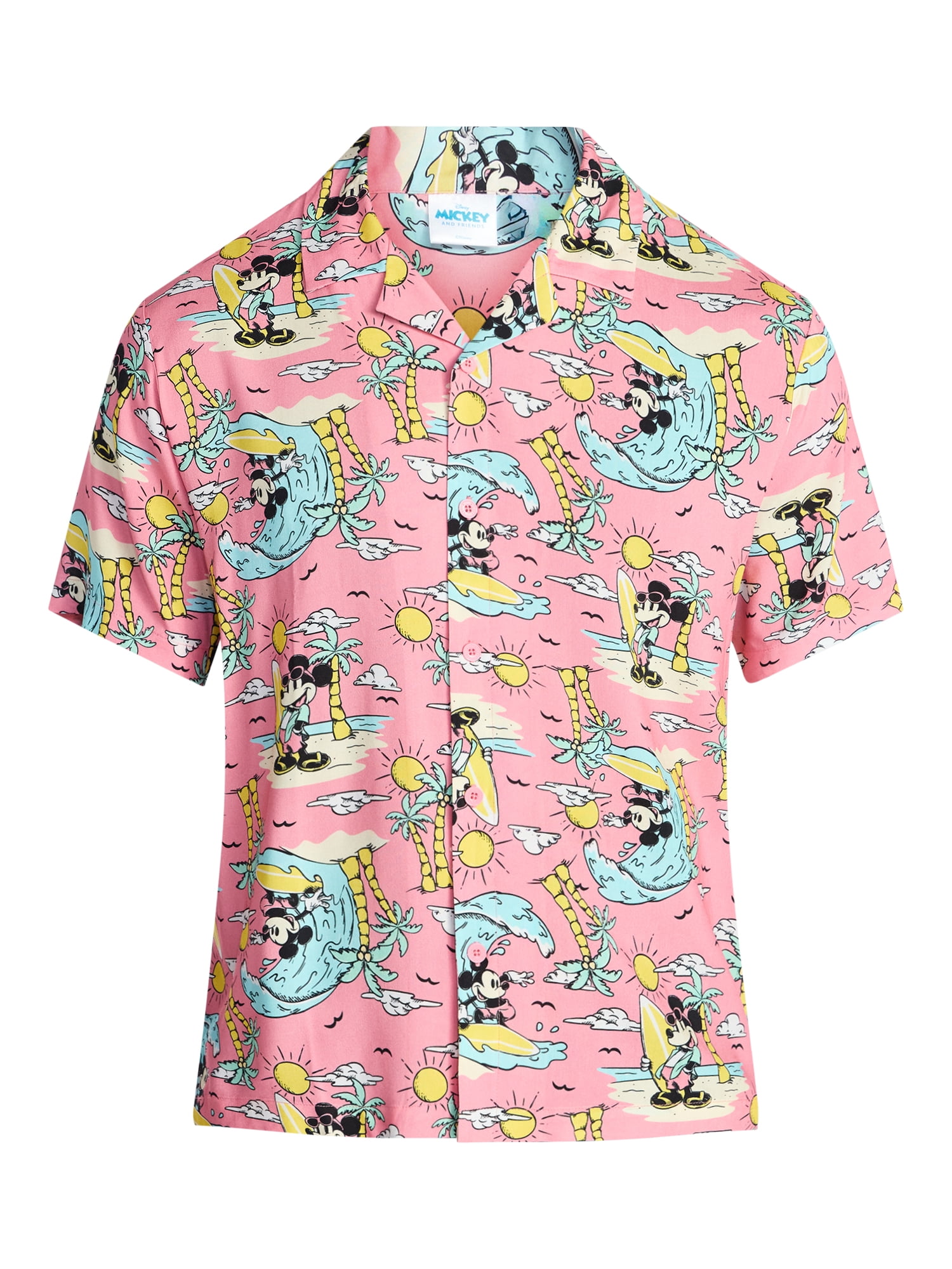 Disney, Men's & Big Men's Graphic Button-Up Shirt, Mouse Beach, Sizes XS-5XL