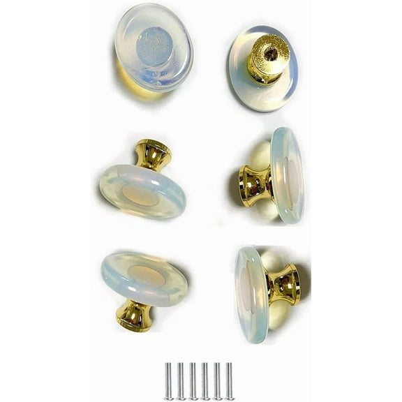 Gamvdout Crystal Drawer Knobs Dresser Knobs 6 Pcs Door Knob Original Stone Knobs Natural Crystal Pulls Handles for Drawer Cabinet Door Cupboard Dresser Home Office DIY with Screws 26x17mm ( Color