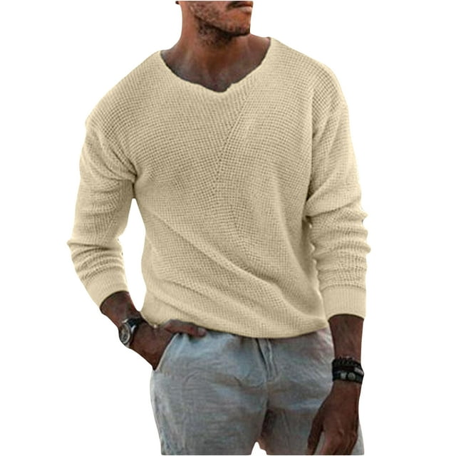 Faithtur Men's Spring Autumn Loose Knitwear Solid Color Long Sleeve Crewneck Pullover Sweater