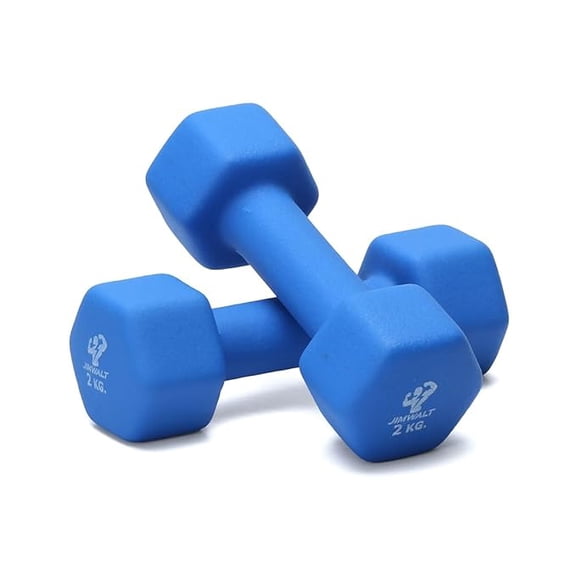 JIMWALT Premium Half Coating Cast Iron Neoprene Dumbbells - 0.5KG to 10KG (Fixed, Light Blue)