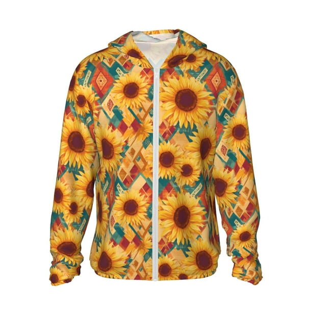 Balery Diamond Bohemian Sunflower Sudadera ligera de manga larga con capucha y protección solar UPF 50+ para hombre y mujer, ideal para pesca y running-Medium