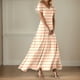 thumbnail image 3 of WILLBEST Vestido Largo De Mujer Con Cuello En V, Manga Corta, Cintura Alta, Estilo Bohemio, Para Verano, Vacaciones, Playa, Fluido, 3 of 3