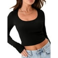 thumbnail image 3 of Biekopu Women's Slim Fit Crop Tops Long Sleeve Scoop Neck Solid Color T-Shirts Blouses with Thumb Holes, 3 of 6
