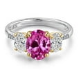 thumbnail image 3 of Gem Stone King 925 Silver and 10K Yellow Gold Pink Created Sapphire and DEF Lab Grown Diamond Engagement Ring for Women | 2.06 Cttw | Oval 9X7MM | September Birthstone | Size 8, 3 of 6