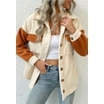 thumbnail image 5 of Two Tone Contrast Patch Pocket Button Up Fall Jacket for Women Beige Small, 5 of 5