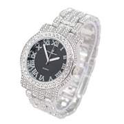 Charles Raymond Blinged Out Silver Round Luxury Mens Hip Hop Wristwatch w/Iced Out Bracelet - L0504RNB ZZ SLV Black Panther