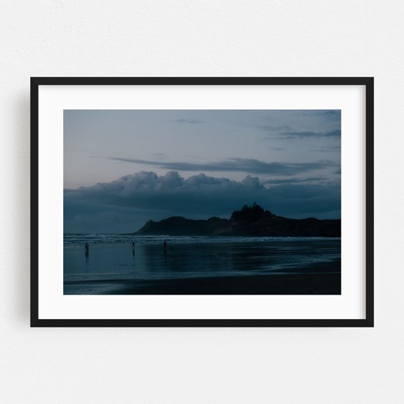 Pacific Blue Hour - Pacific City Oregon Photography Beach Coast Silhouette Ocean Seascape Moody Waves Black Framed Wall Art Print 16 x 24 inches