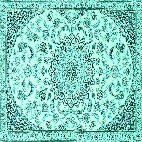 Ahgly Company Indoor Square Persian Turquoise Blue Traditional Area Rugs, 6' Square