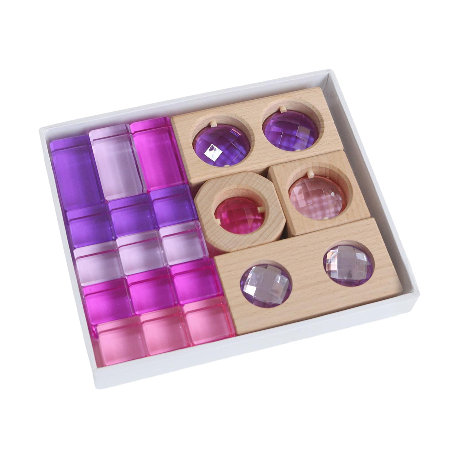 TISHITA 19Pcs Rainbow Building Cubes Smooth Acrylic GEM Building Blocks Set for Kids Violet