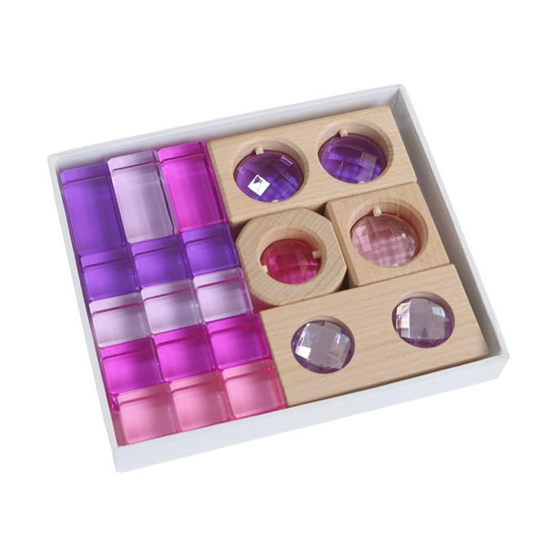 19 bloques de gemas acrílicos arcoíris Montessori, juguetes apilables, suaves y transparentes. Violeta