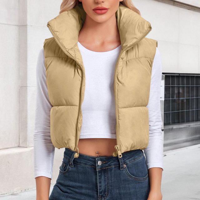 Chaleco sin mangas para mujer, chaleco con cuello levantado a la moda, chaqueta cálida acolchada, ropa de abrigo cálida