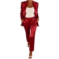 thumbnail image 4 of Two Piece Sets for Women,Womens Satin Suit Slim Fit Dressy Business Casual Outfits Office Work Blazer Pants Set, 4 of 5