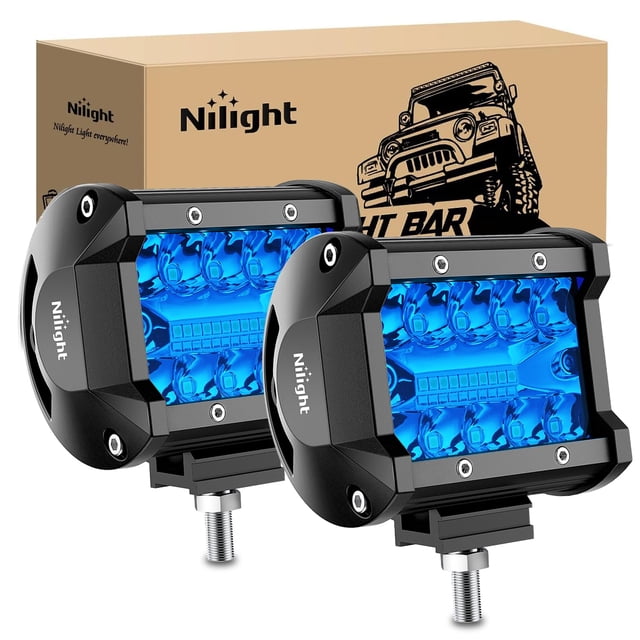 Nilight - Cápsula de luz LED de 4 pulgadas, color azul, triple fila, 2 unidades de 60 W, punto de inundación, conducción, niebla, pesca, caza, emergencia, se&ntild