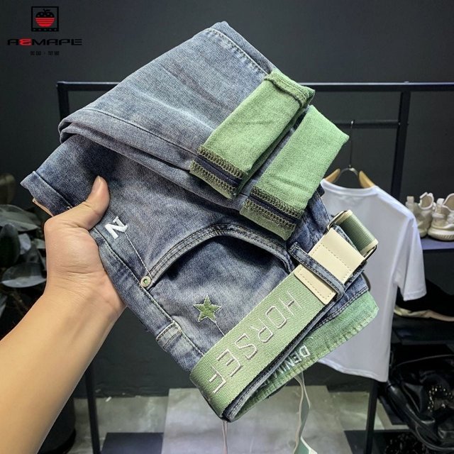 Pantalones vaqueros ajustados para hombre, ropa de calle de lujo coreana, ropa de diseñador de longitud completa, moda elegante, cómoda
