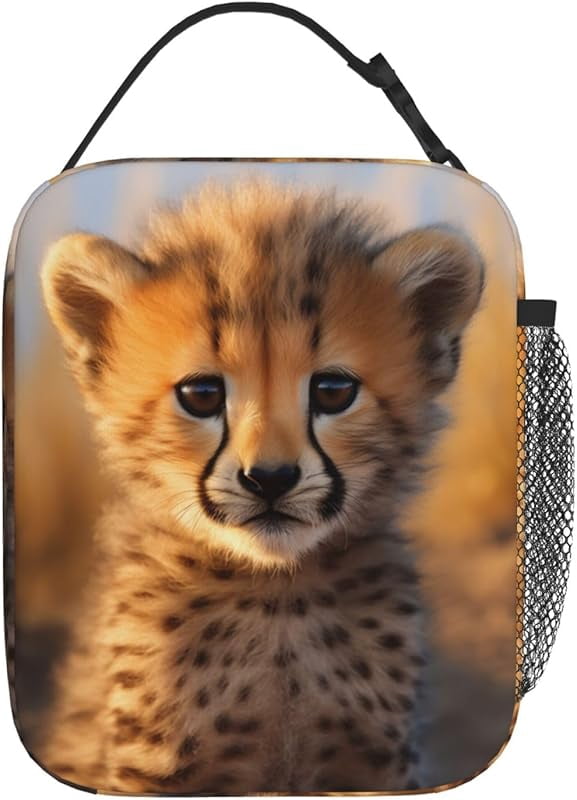 Cute Young Cheetah Lunch Box Funny Animals Golden Light Lunch Bag Insulated Reusable Portable Lunch Tote Cooler Bag For Men Women Teens, Office Work Travel Lunchbox