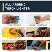 Quad Torch Lighter - Handheld Blow Torch for Cooking, Soldering, Resin Art - Portable Torch with Adjustable Flame & Ignition Lock - Luxurious Kitchen Torch & Gift Box by inZaynity - Steel Brown