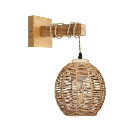 

Retro Wall Light Woven Rattan Wood Sconces Living Room Bedside Lamp Vintage Bedroom Decoration Lighting-b