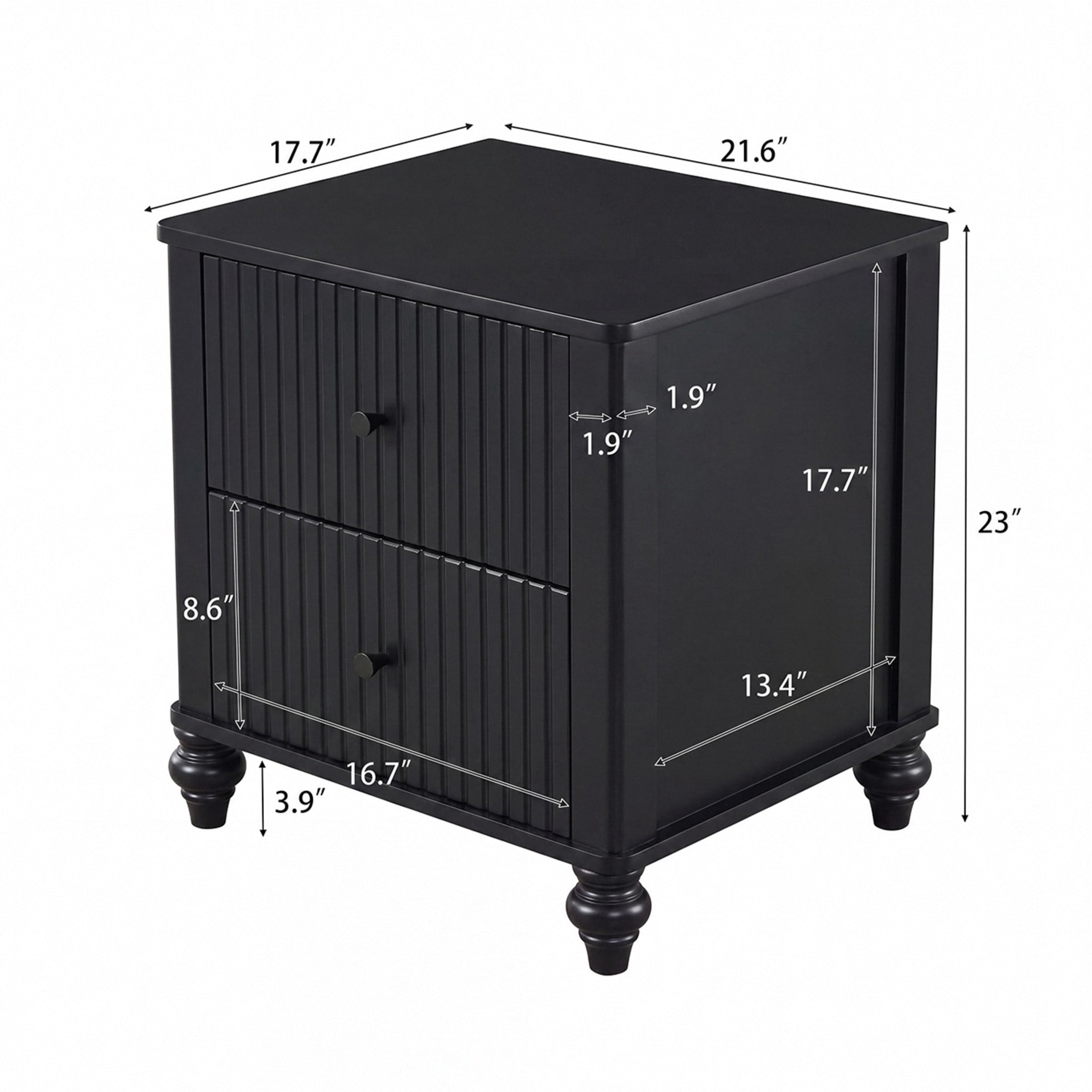 Christopher Knight Home Modern Fluted Nightstand, 2-Drawer Bedside Table with Turned Legs, Black, Set of 2