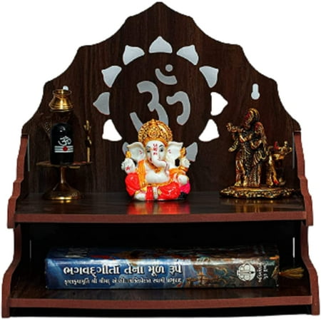 Dark Brown Wooden Temple For Home Mandir Wall Hanging God Singhasan MDF Wood Ghar Decorative Medium Office Shop By SEASOL 11.02 x 10.24 inches