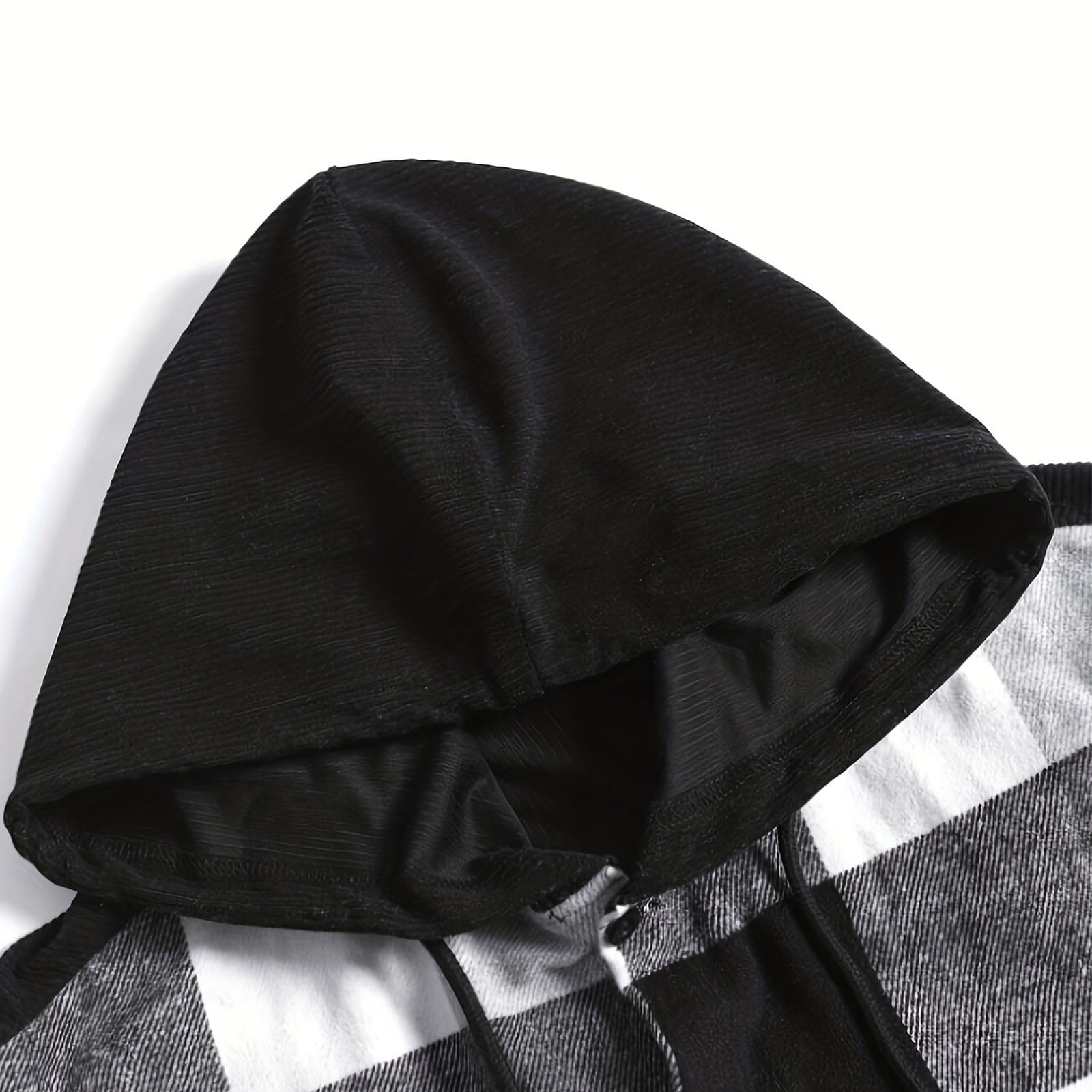 Brnmxoke Flannel Hooded Shirt for Men Flannel Hoodie Shirts Long Sleeve Casual Vintage Button Down Plaid Shirt Jacket with Pocket Black,XL