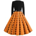 thumbnail image 5 of Halloween Dresses for Women Candy Witch Hat Long Sleeve Hepburn Cocktail Retro Dresses V Neck 1950s Fall Casual Tea Length Dress with Belt M, 5 of 5
