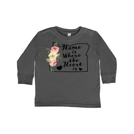 

Inktastic Oregon Home is Where the Heart is with Watercolor Floral Gift Toddler Toddler Girl Long Sleeve T-Shirt