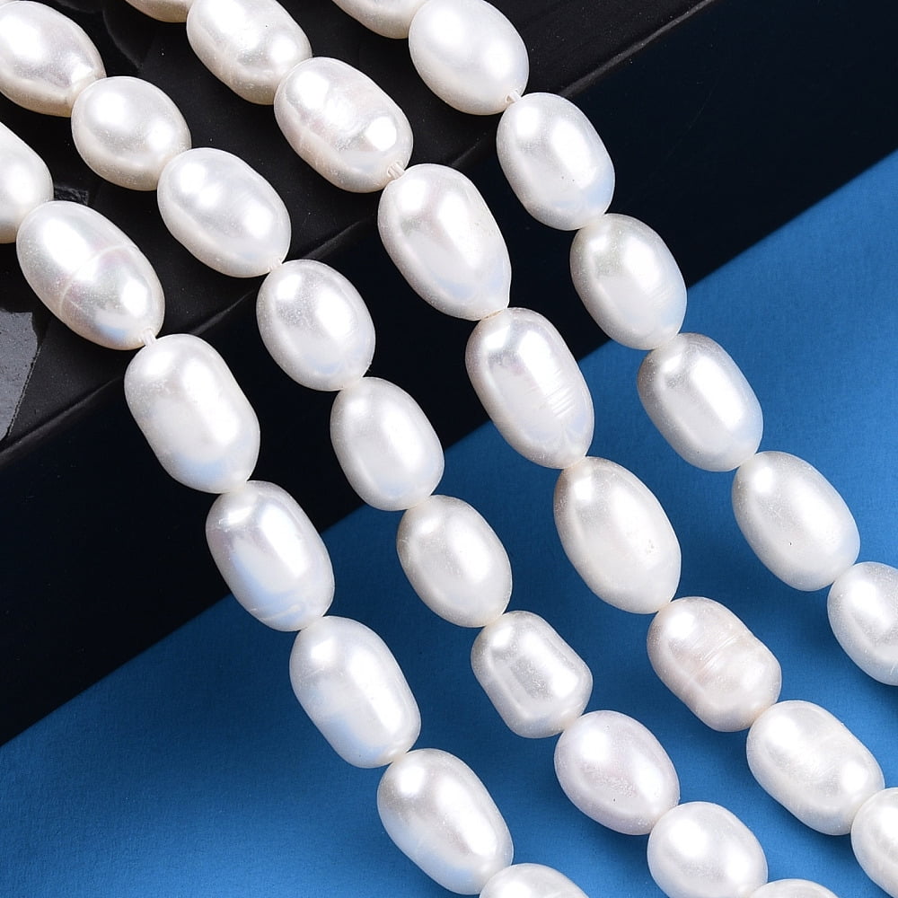 Natural Cultured Freshwater Pearl Beads Strands Rice Seashell color 7~11.5x6~6.5mm Hole: 0.7~0.8mm 38~45pcs/strand 14.37 inch(36.5cm)