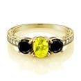 thumbnail image 2 of Gem Stone King 2.02 Ct Oval Canary Mystic Topaz Black Diamond 18K Yellow Gold Plated Silver Moissanite Ring (Size 9), 2 of 4