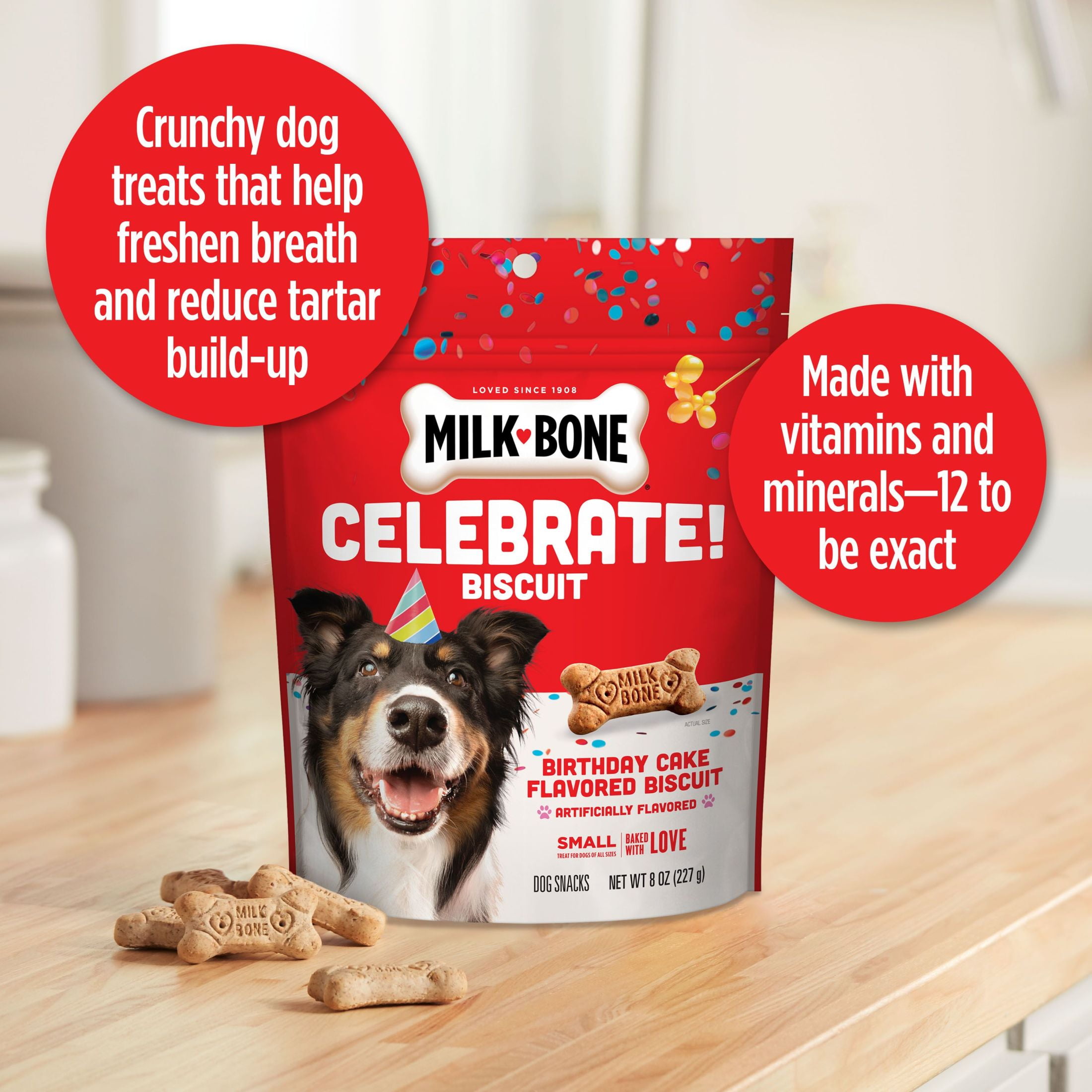 (2 pack) Milk Bone CELEBRATE Birthday Cake Artificially Flavored Biscuits, Small Dog Treats, 8 oz Bag