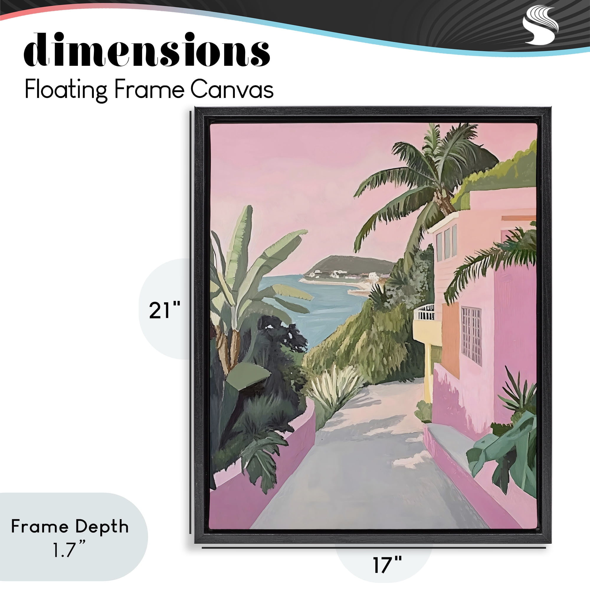 Stupell Industries Mediterranean Pink Coastal House Black Framed Floater Canvas Wall Art, design by The Prints Vibe