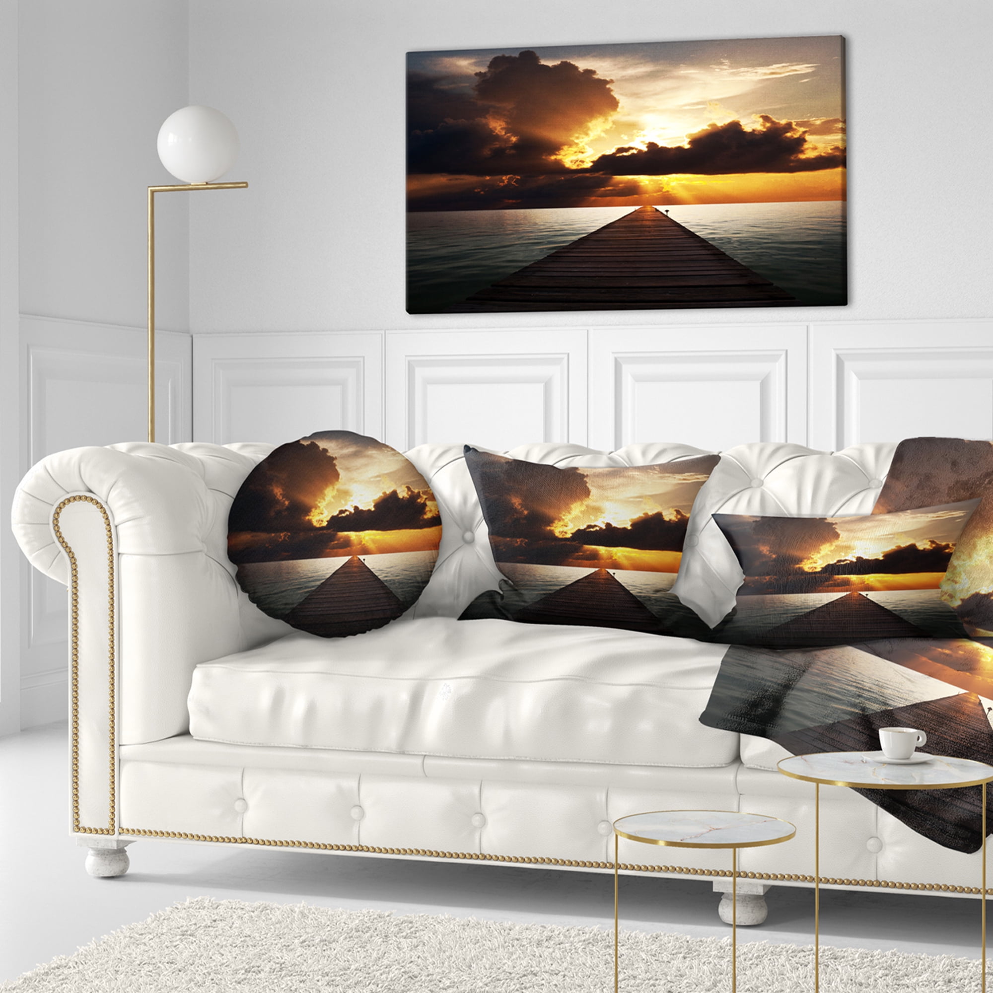 Designart Indefinite Wooden Pier to Gloomy Sea - Bridge Throw Pillow - 12x20