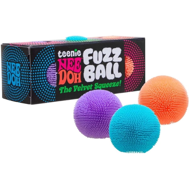 Schylling Teenie NeeDoh Fuzz Ball - 3 Teenie Squeeze Toys with a Velvet Texture and Soft Cloud Squish - 1" Balls - Color May Vary