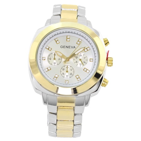 Men’s Two Tone Business Clubbing Watch – 46mm Case, Silver Dial, Metal Link Bracelet