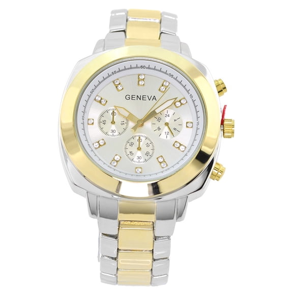 Men’s Two Tone Business Clubbing Watch – 46mm Case, Silver Dial, Metal Link Bracelet