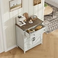 thumbnail image 4 of Farmhouse Kitchen Storage Cabinet, Coffee Bar Station with Drawer & Adjustable Shelf, Modern White Buffet Sideboard with Iron Corner Accents for Living Room, Entryway & Dining Room, 4 of 8