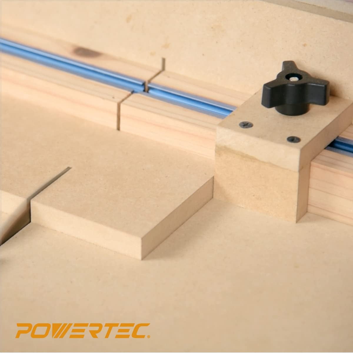 POWERTEC Table Saw Sled Kit w/ 12” T Track, 19” HDPE Miter Bar, Knob, Bolt & Screws Set for DIY Tablesaw Crosscut Sled, Fits 3/4" x 3/8" Miter Slot on Table Saws Wood Working & Accessories (71673)
