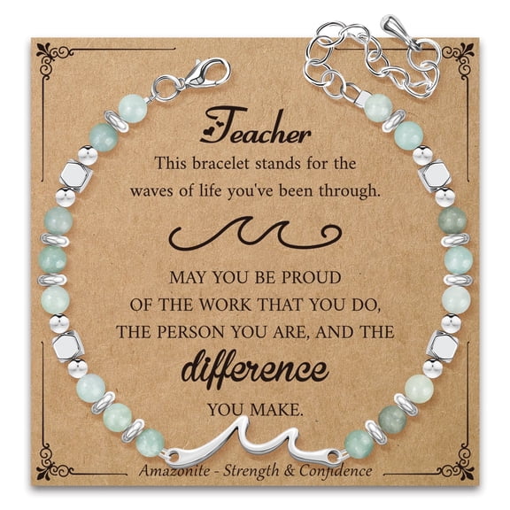 Elphaba Galinda Amazonite Wave Bracelets for Teacher - Appreciation Inspirational Gifts for Teachers - Birthday Christmas Day Office Gifts for Coworker