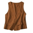 thumbnail image 2 of Cuhas Womens Coats Jackets for Women Vintage Vest Summer Deep V-Neck Solid Casual Sleeveless Tank Cotton Linen Thin Outerwear Vest Womens Tops Brown L, 2 of 6