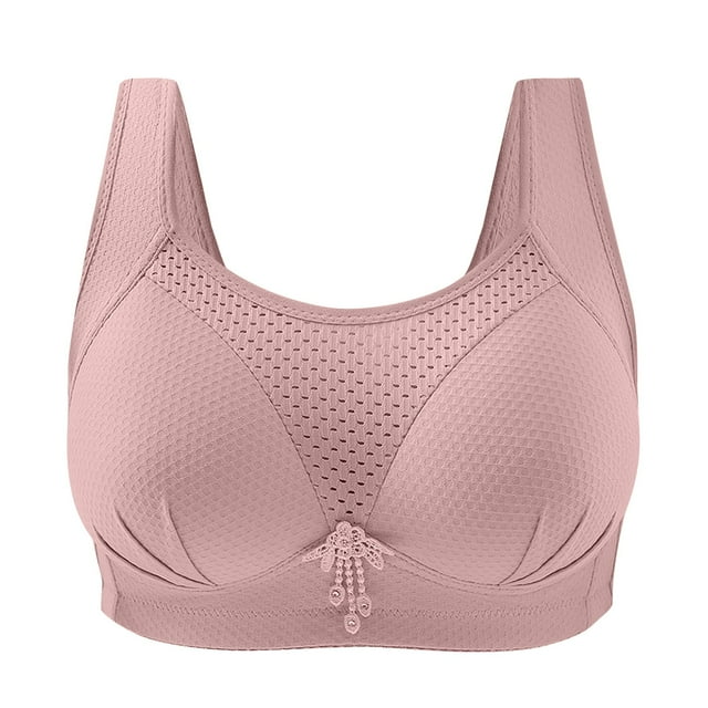 ManxiVoo Full Coverage Wireless Bra for Women Plus Size Breathable Support Comfortable Seamless Undershirt Lace Trim Non Padding Everyday Wear XXXL Size Light Pink