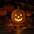 thumbnail image 5 of Yashow Elite Faux Woven Pumpkin Resin Ornament, Lighted Look Halloween Pumpkin Decor, No Battery Needed Fall Tabletop Decoration for Mantel Shelf Entryway, 5 of 14