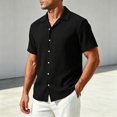 thumbnail image 2 of LNWUY Mens Solid Color Textured Short Sleeve Button Down Shirts Casual Stylish Summer Slim Fit Collared Business Work Tops Black M, 2 of 9
