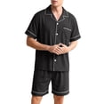 thumbnail image 3 of Bovxnpu Mens Pajamas Set Short Sleeve Lapel Pocket Elastic Waist Pajamas Sleepwear, 3 of 6