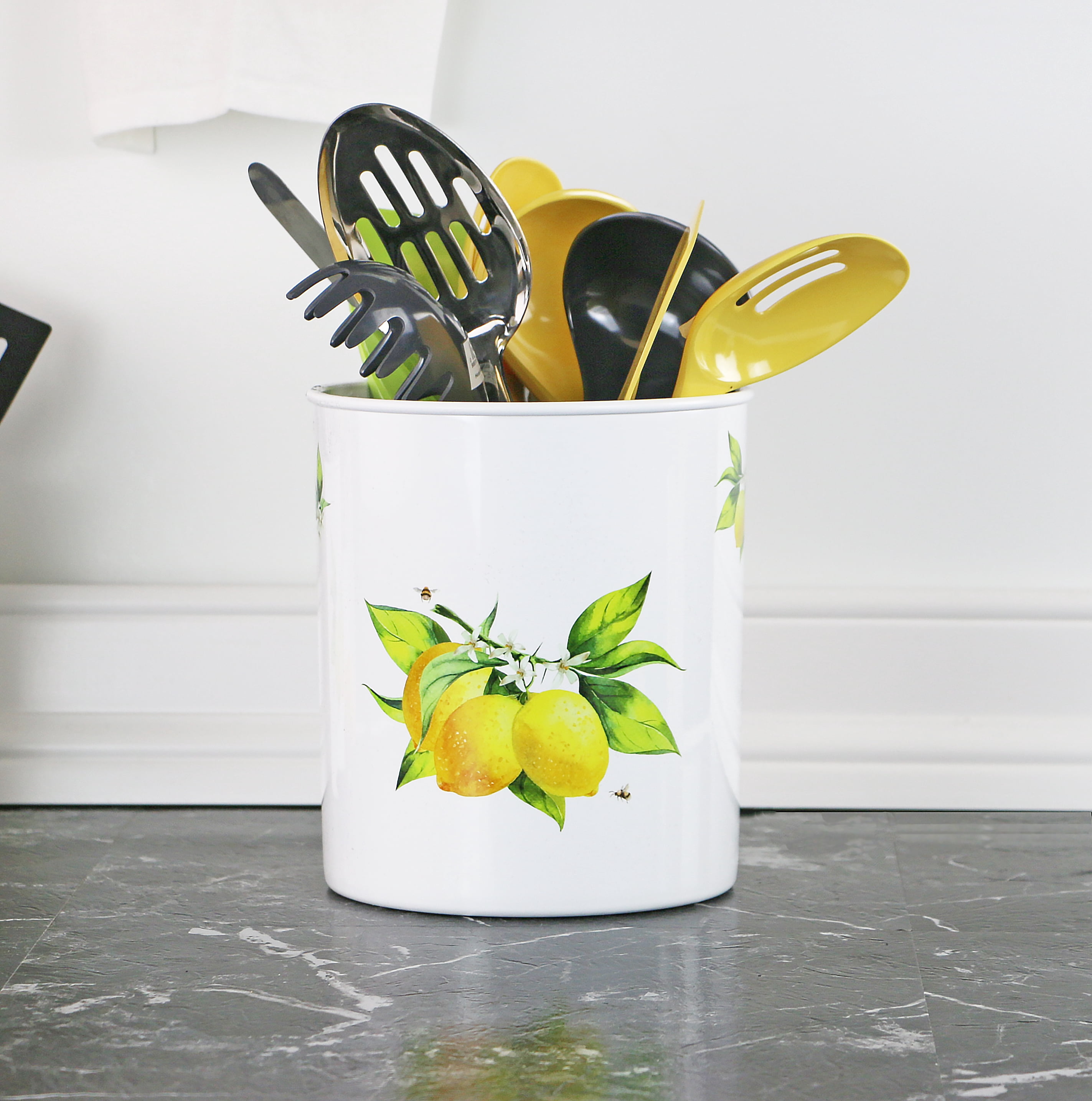 Durable Plastic Countertop Extra Large Utensil Crock/Holder, Fresh Lemons