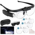 thumbnail image 1 of Gafas con lupa con luz, manos libres con iluminación LED, montura para la cabeza, lupa con 3 lentes desmontables, ranura doble para reloj electrónico, 1 of 5