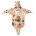 thumbnail image 2 of FORMRS Wearable Blanket Hoodie with Sleeves for Kids Cozy Flannel Sweatshirt, Pink Fall Coffee, 2 of 7