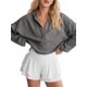 thumbnail image 1 of Sudadera Holgada Informal de Larga con Capucha para Mujer, Color Liso, Estilo Otoño Gris S, 1 of 10